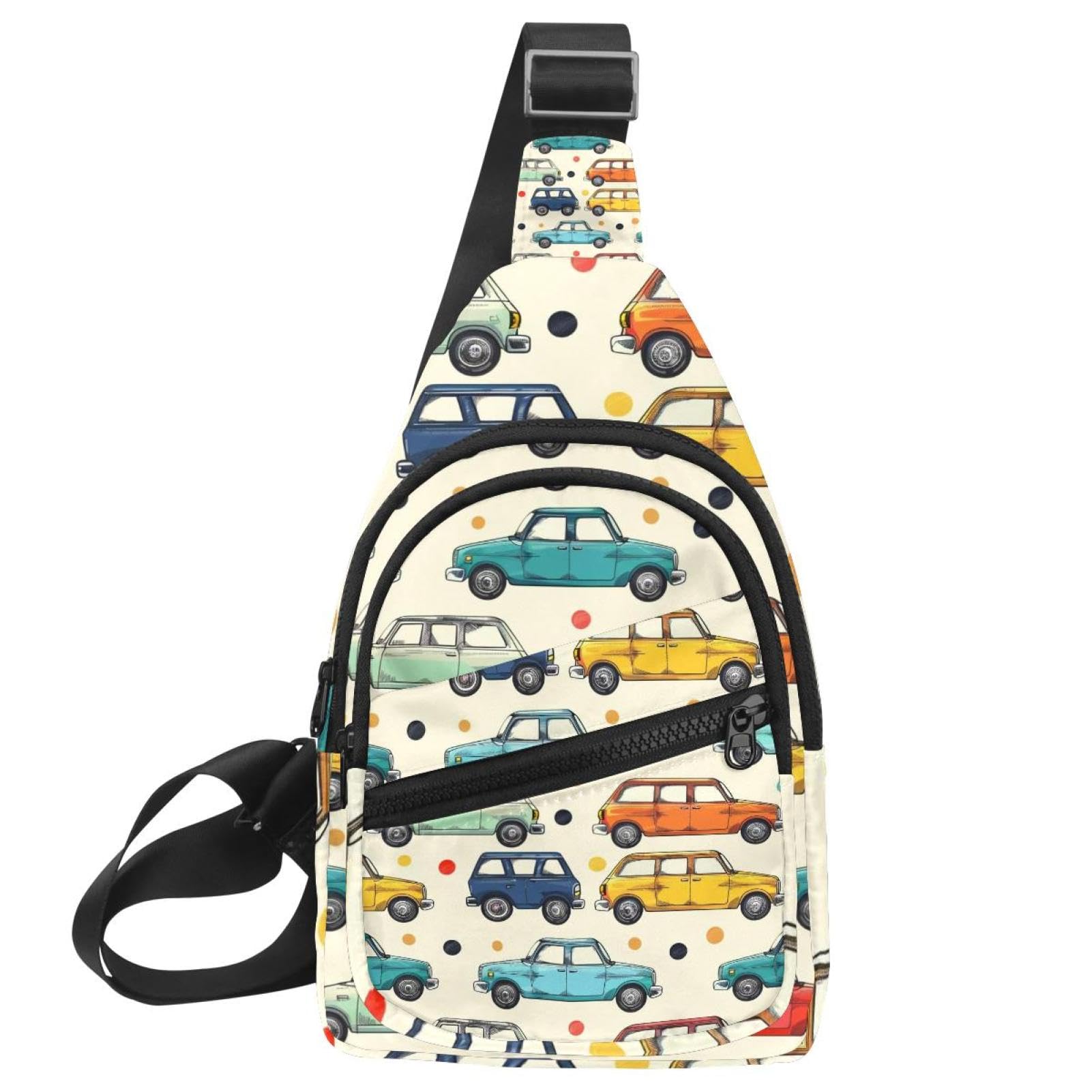 Mochila cruzada con correa ajustable y estampado de coche multicolor 7