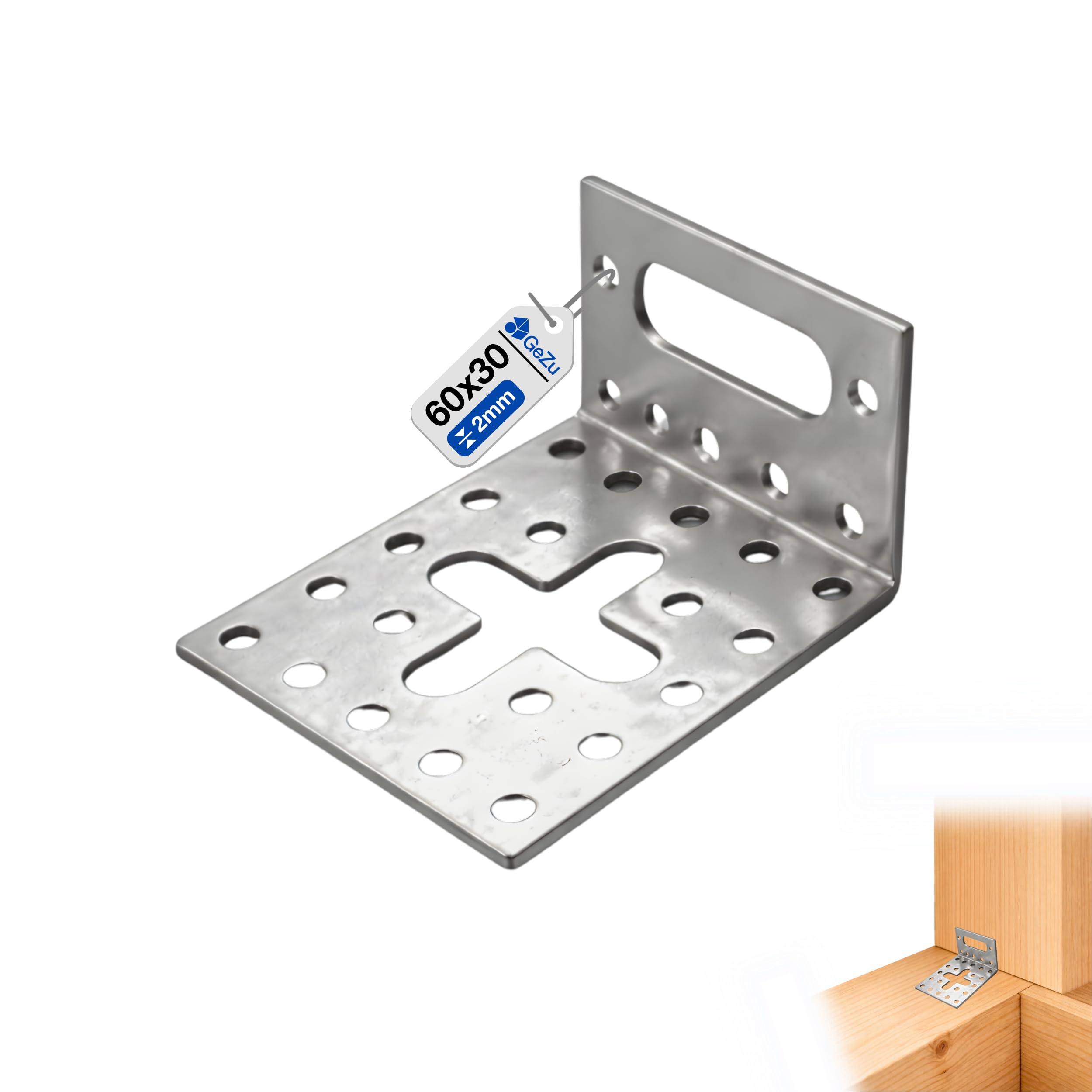 GeZu Impex Adjustable Angle Bracket 60 x 30 x 60 mm Galvanised Slotted Bracket Square Adjustable Angle Mounting Plate Corner Braces Wood Connector — image 1