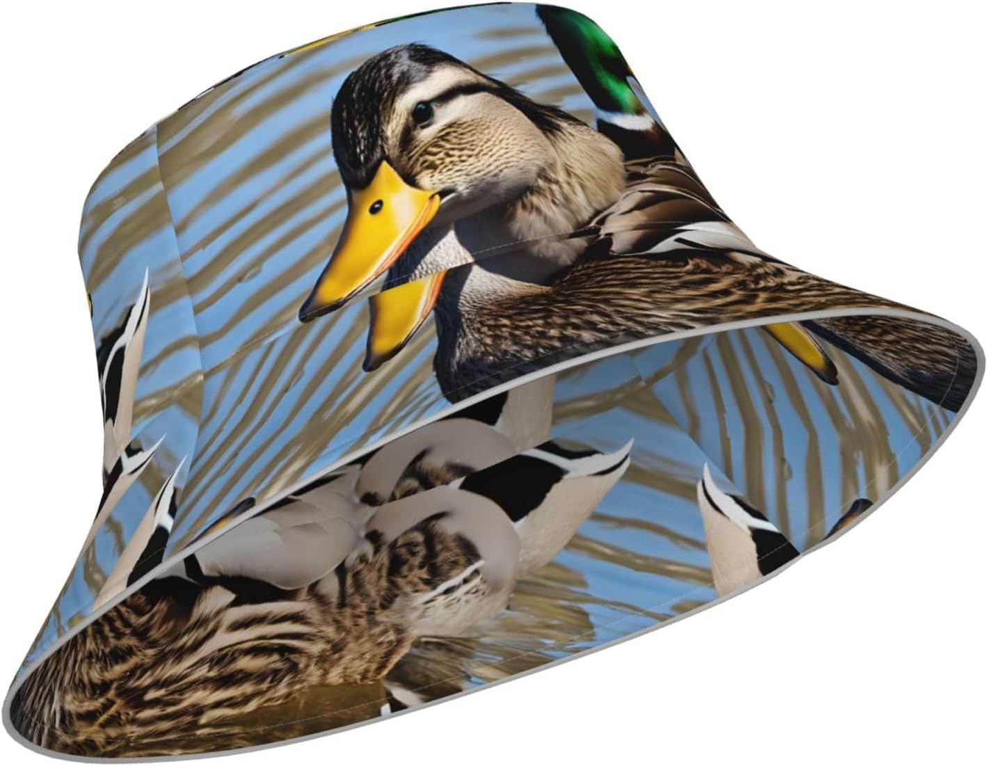 (Mallard Duck) Reflective Reversible Bucket Hat Foldable Breathable Stylish Two-Way Wear for Outdoor Travel Daily Activities Black