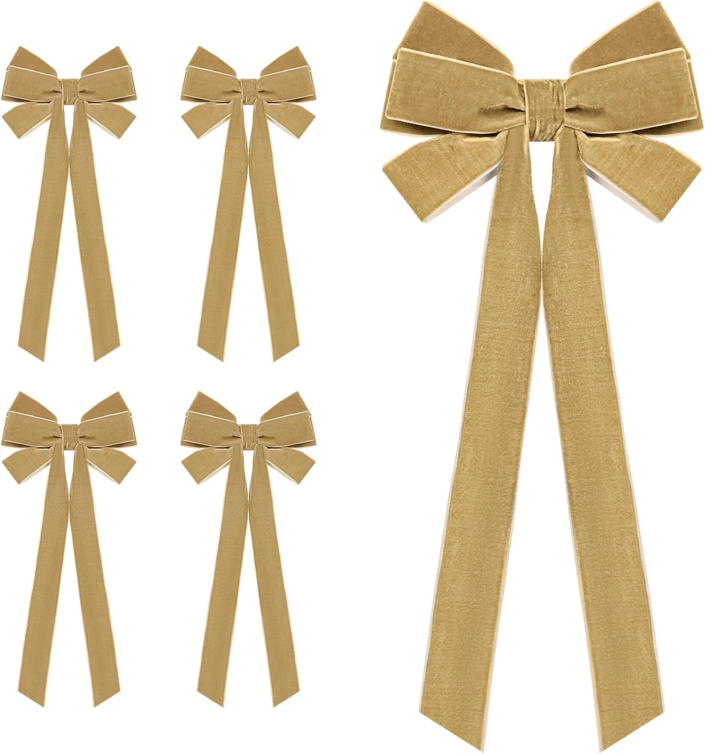 4PCS Velvet Christmas Wreath Bows 6.5" x 15" Vintage Big Christmas Ribbon Bows for Tree Garland Wreath Gifts Wrapping Indoor Outdoor Winter Christmas Decor,Khaki