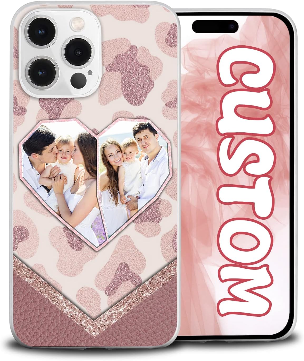 Personalized Phone Cases Pink Heart Puzzles Compatible with iPhone 15 14 13 12 11 Pro Max|Samsung Galaxy S23 S22 S21 S20 FE|A14 A54 A53 A03S A13|Note 20 10 Customized Gift