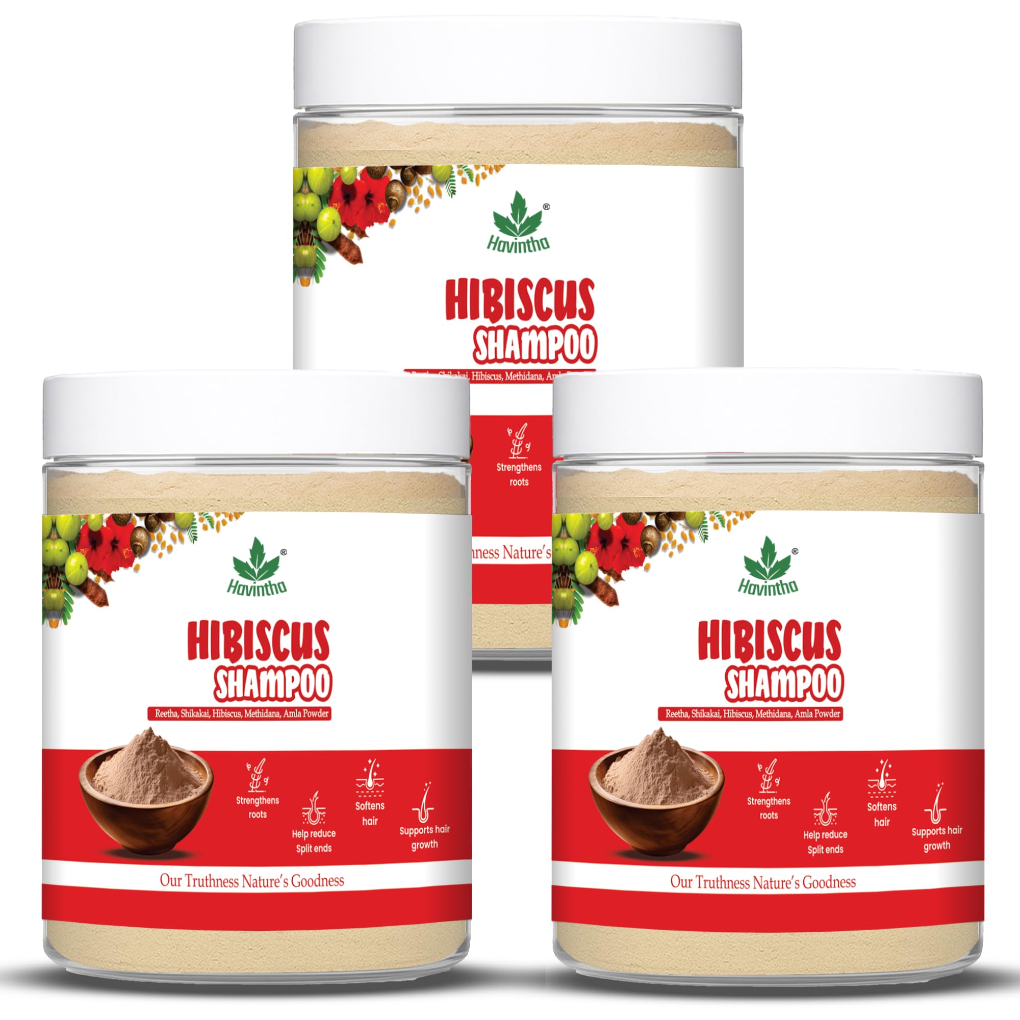 Havintha Natural Hair Shampoo With Amla, Reetha And Shikakai Powder - 227 Grams. |Pack of 3