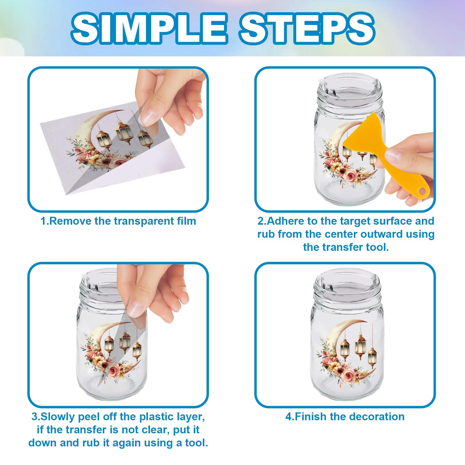 GLOBLELAND 18 Sheets 3.9x3.6inch Magic Moon Rub on Transfer Colorful Flowers Vase Home Decals Plant Flowers Cup Transfer Stickers for Furniture Vase Glass Art Crafts Decorations - Image 3