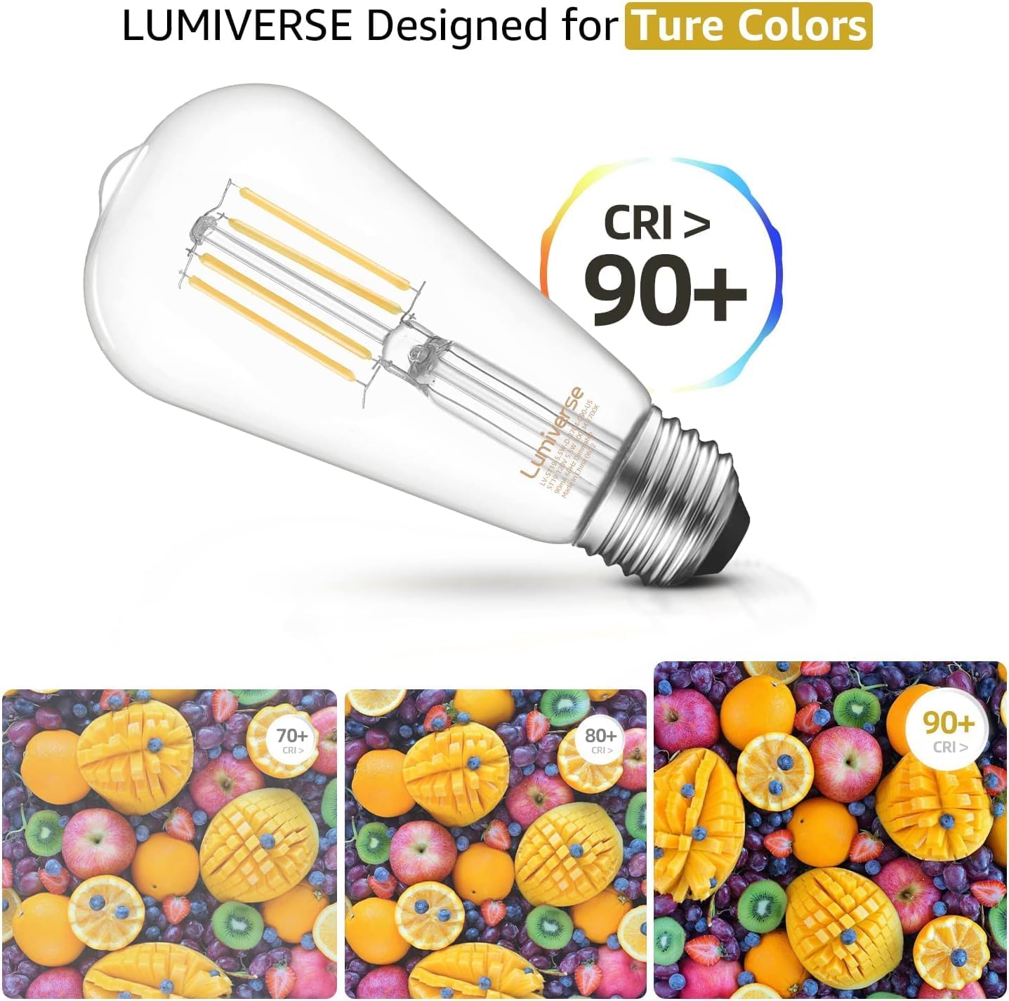 16 Pack ST19 Dimmable LED Edison Bulb, 5.5W (60W Equivalent), 500LM, CRI 95+, 2700K Soft White, E26 Medium Base, Vintage Filament, Clear Glass, Standard Type A Lamp, for Kitchen, Bathroom, Bedroom