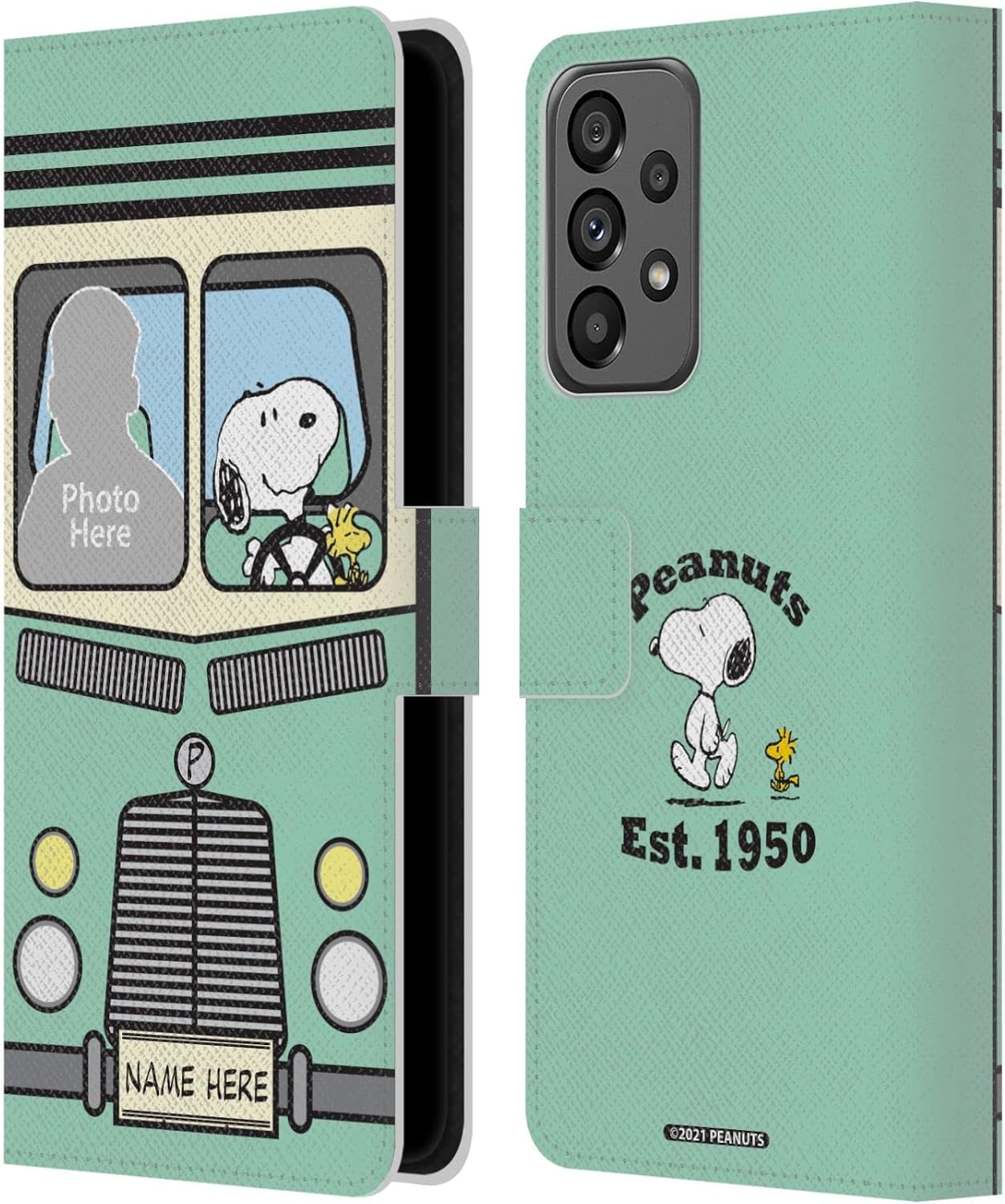 Head Case Designs Officially Licensed Custom Customized Personalized Peanuts Van Art Leather Wallet Case Compatible with Samsung Galaxy A73 5G (2022)