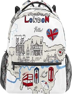 Mochila escolar para meninos e meninas, mapa de Londres, bolsa de ombro para estudantes, meninos e meninas, leve, durável, bolsa de viagem para trilhas e acampamentos