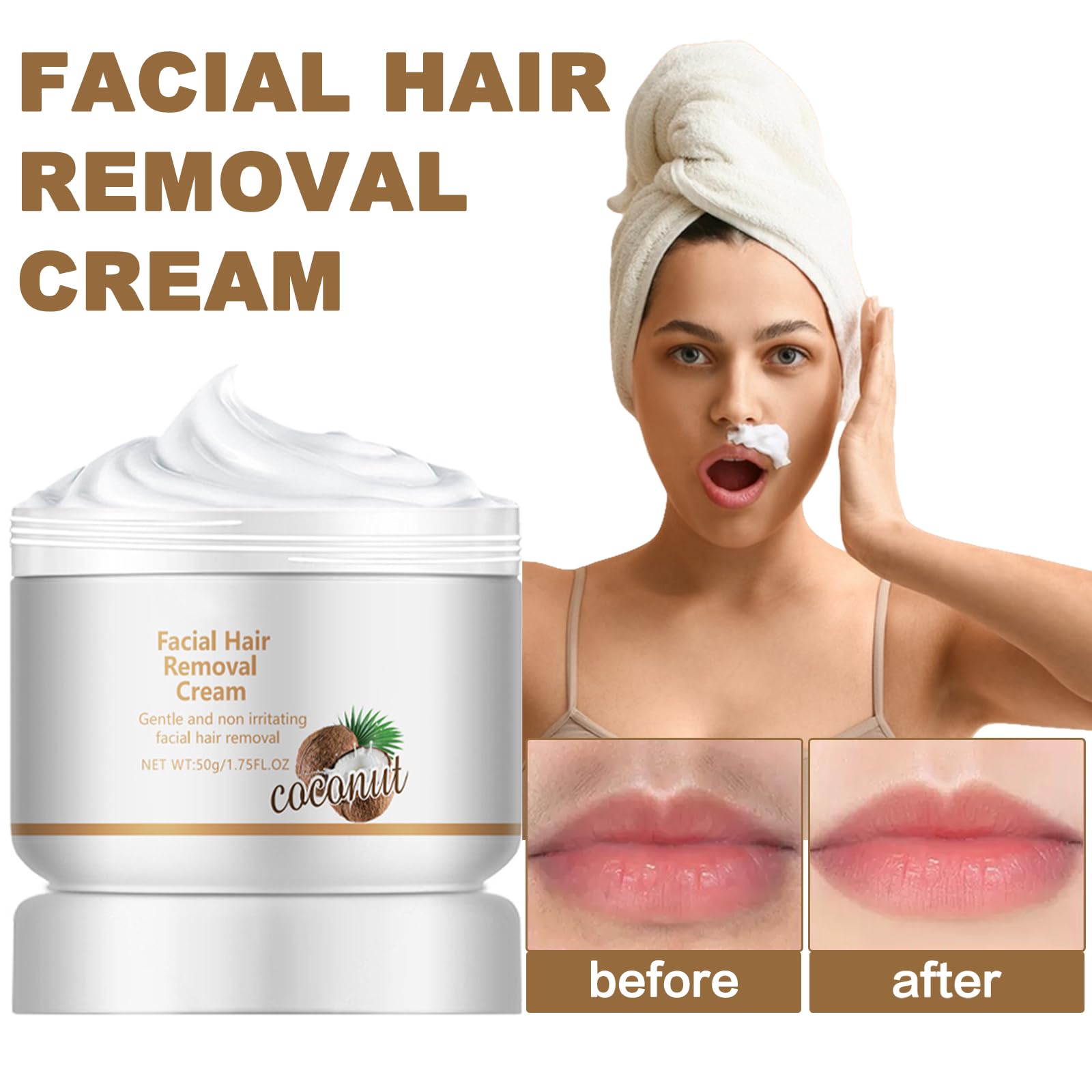 Crema depilatoria facial y crema de depilación corporal para mujeres, removedor de coco para labio superior y barbilla, removedor de vello facial para piel sensible corporal, suave y no irritante (2 2