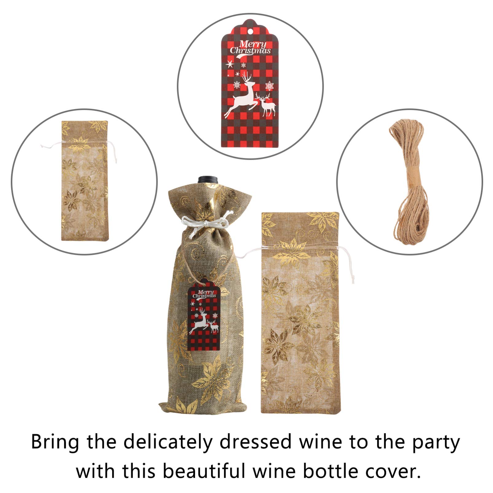 VOSAREA Housse de Bouteille de Vin Décorative pour Noël Pochettes de Rangement avec Étiquettes Suspendues et Cordelette Protection les Rayures