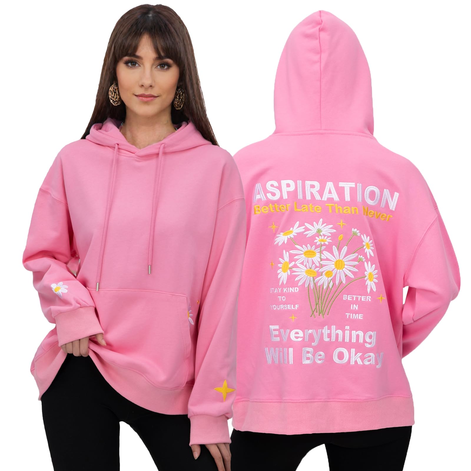 Lephissa 100% Cotton Exquisite Embroidered Graphic Hoodie Sweatshirts for Women Comfort Casual Pullover