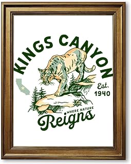 Framed Kings Canyon Mountain Lion Poster Canvas Print Art Vintage Rustic Wall Art Painting Pictures Wall Decor Elegant Home Decoration for Living Room Bedroom Office Apartment (Golden framed,24"X36W")