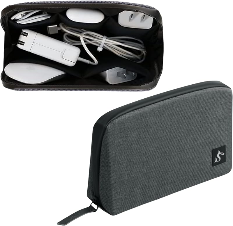 Small Electronics Organizer Travel Case, Cord and Cable Tech Bag Pouch | Compact soft tech Bag pouch for cables cords chargers earbuds and slim power bank water-resistant for travel, cruise and work