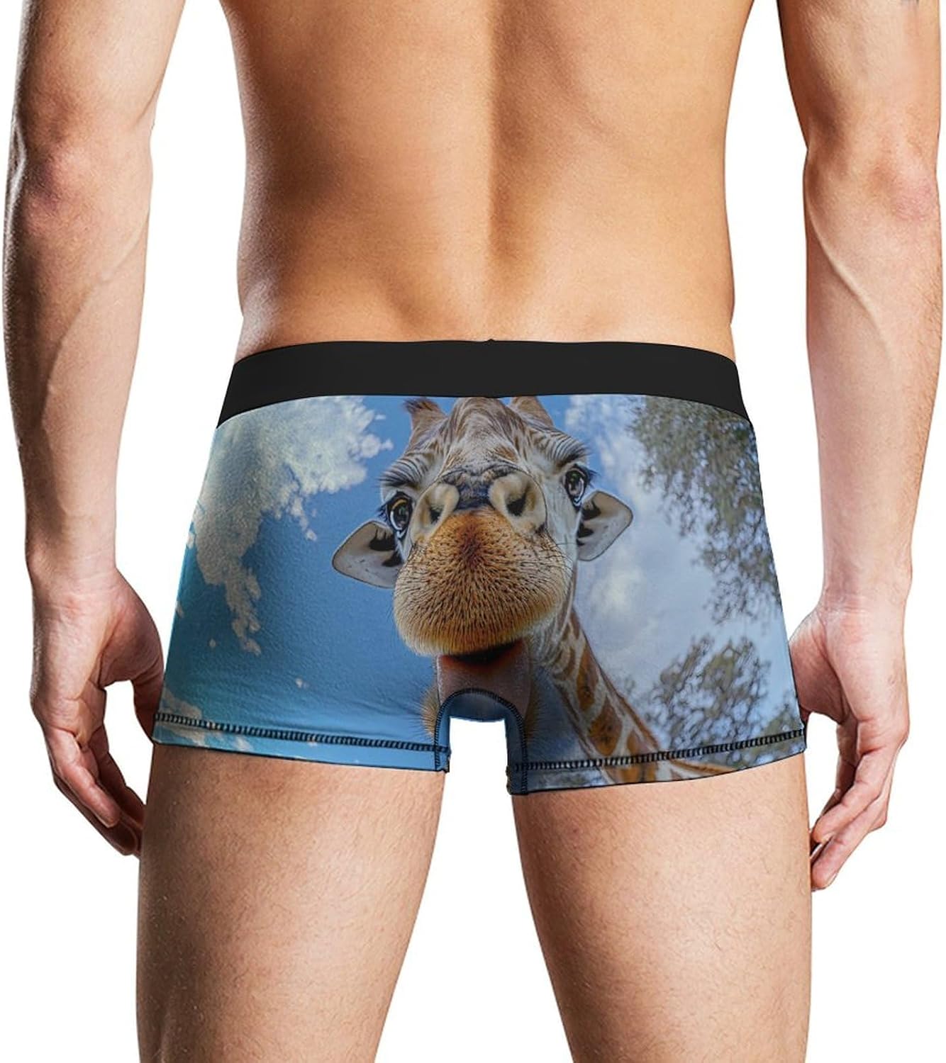 Selfie Photo of Giraffe Novelty Men's Trunks Soft Breathable Underwear Patterned Stretch Briefs
