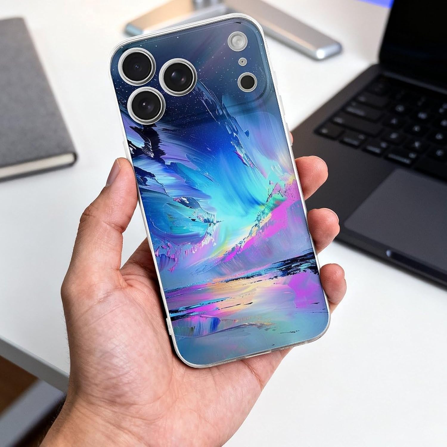 Clear Phone Case for iPhone 17 Pro Max Case, Northern Lights Painting Prints Shockproof TPU Cell Cover with Wireless Charging, Anti-Yellowing, Transparent image 4