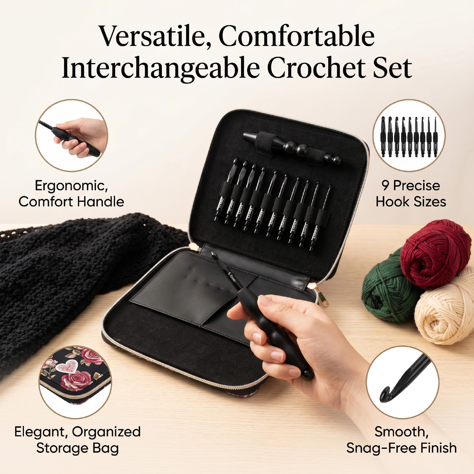 AOWINHIT Häkelnadel-Set mit Ergonomischem Griff 3,5 Mm–8,0 Mm