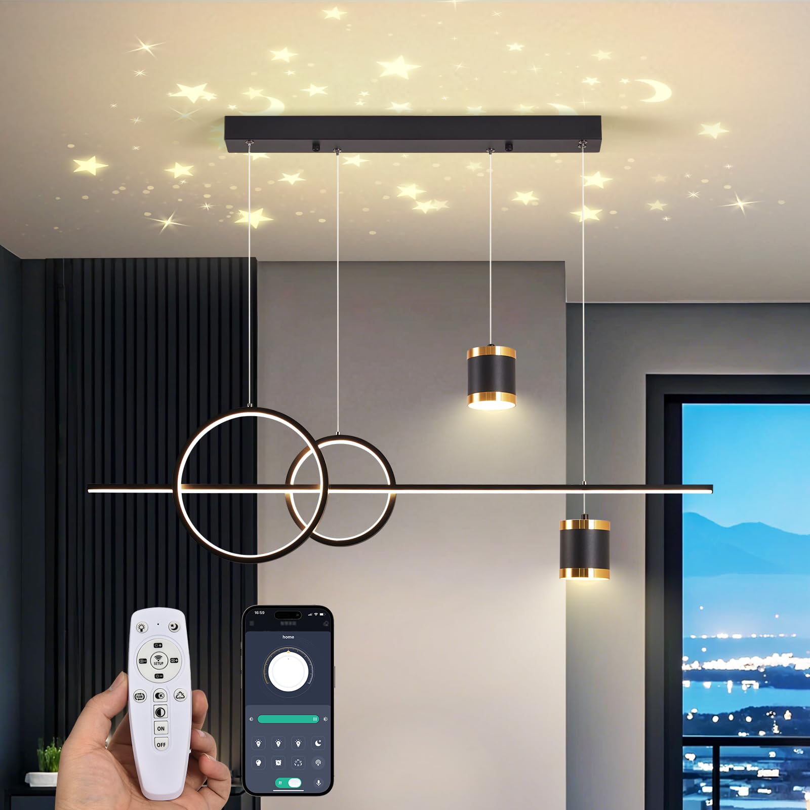 RRBEST Moderna lampada a sospensione LED Tavolo da pranzo, lampada a sospensione dimmerabile per soggiorno, lampada regolabile per sala da pranzo per sala da pranzo cucina isola soggiorno
