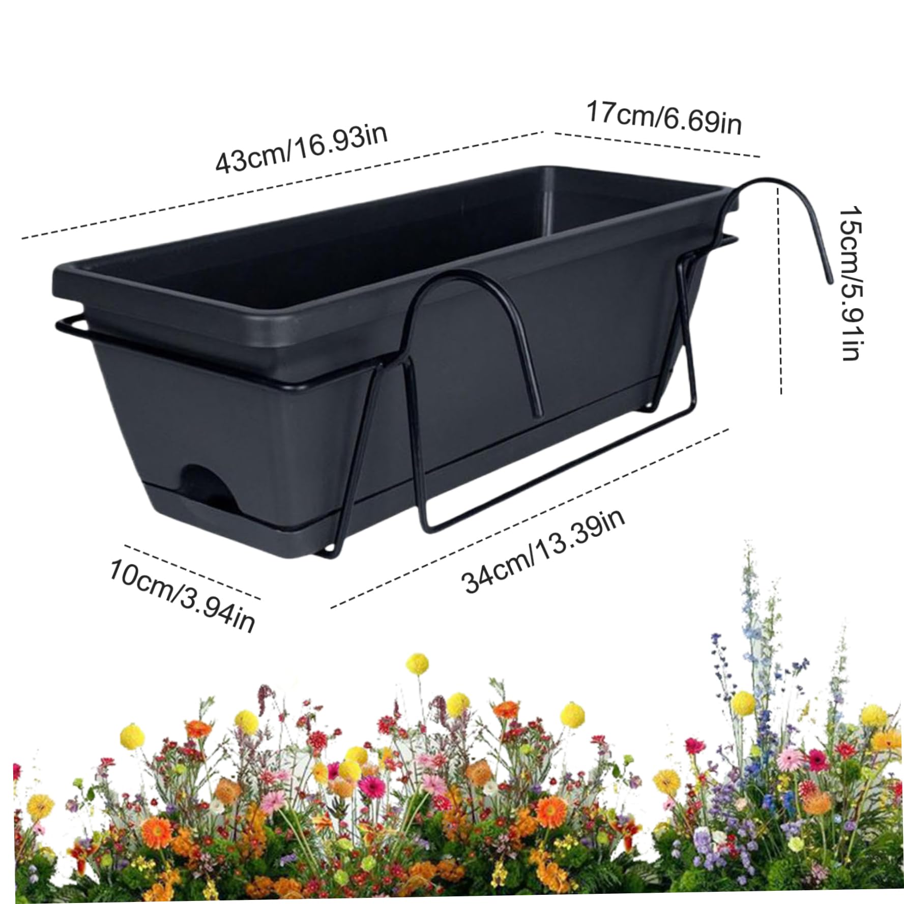 Planteur de Garde-Corps, jardinière de Balcon avec Plateau Soucoupe, respiré extérieur Suspendu avec des Trous Drainage, 17 au-Dessus des boîtes à Balustrade pour Le Porche Balcon Jardin