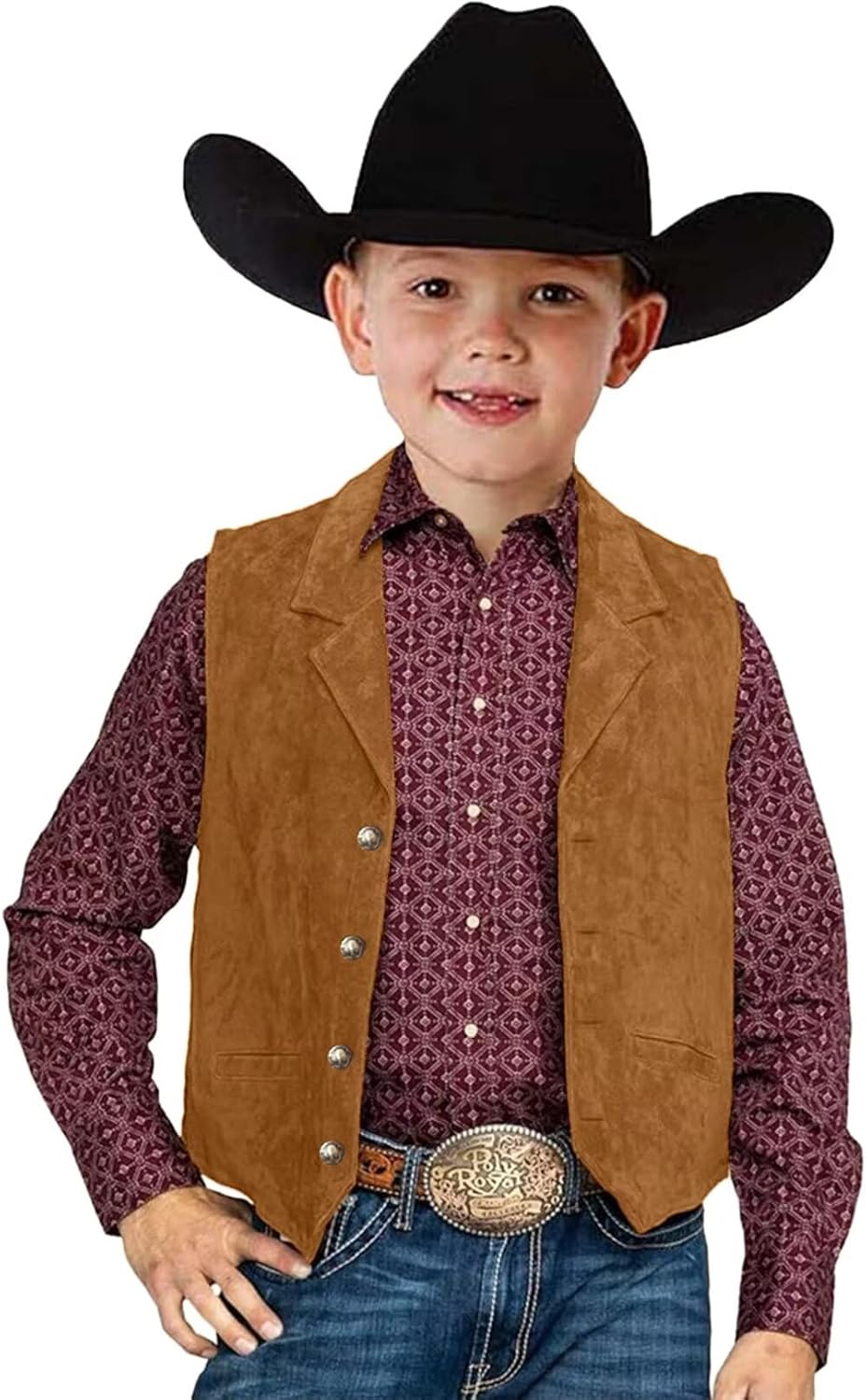 Boys Vest Western Suede Dress Vest for Kids Casual Retro Cowboy Waistcoat for Wedding Party