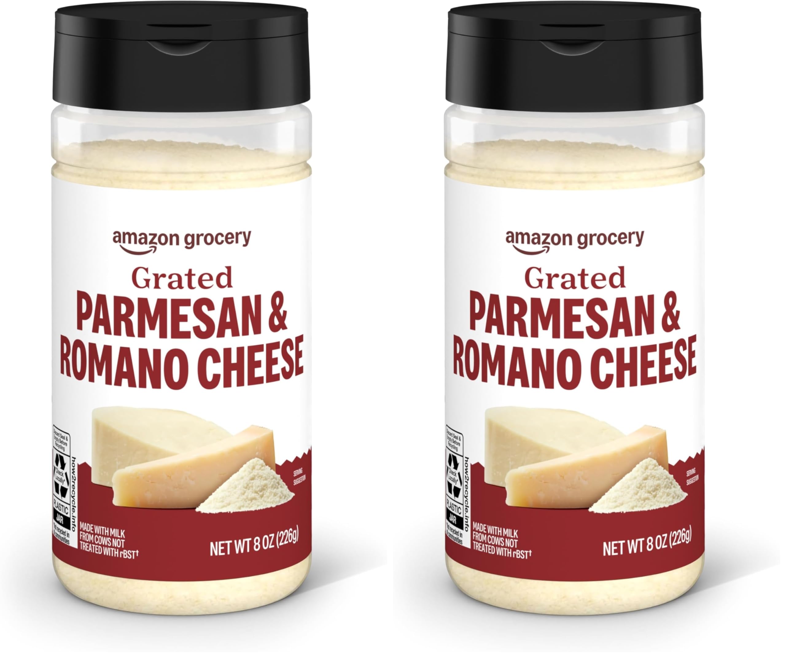 Amazon Brand, Happy Belly Grated Parmesan and Romano Cheese Shaker, 8 Oz (Pack of 2)