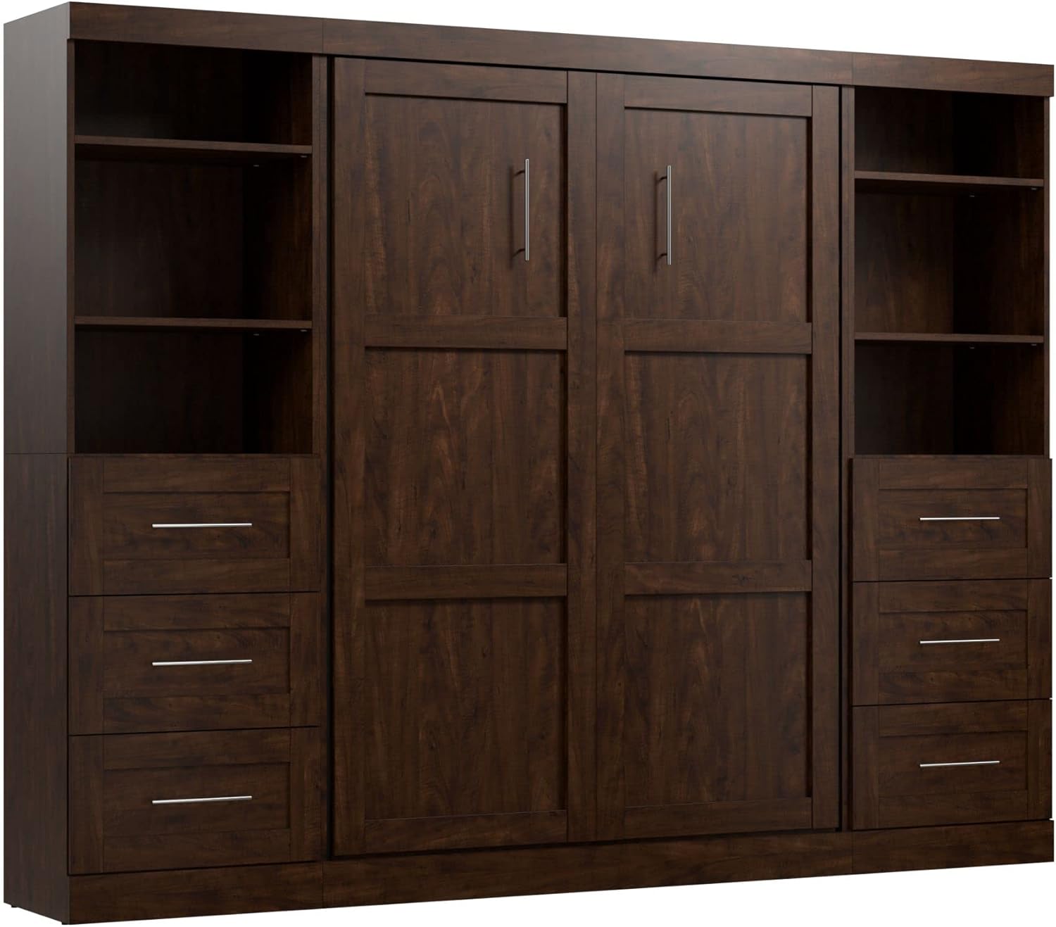 BESTAR Pur Full Murphy Bed and 2 Shelving Units with Drawers, 109inch