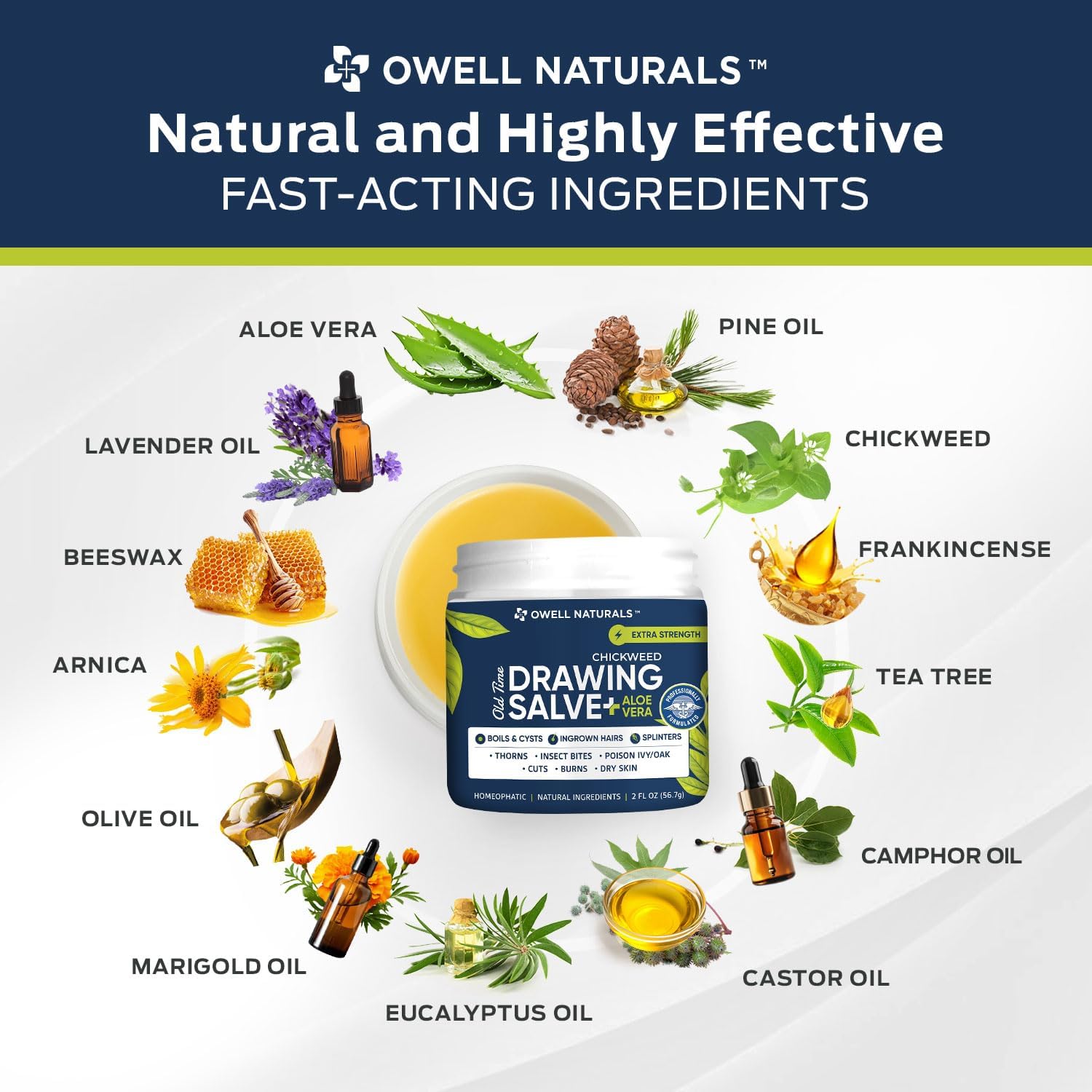 OWELL Naturals Drawing Salve – Fast Acting for Ingrown Hairs, Boils, Bumps, Cysts & Splinters – Clear Non-Staining Formula for Bikini Line, Underarms & Sensitive Skin – 2 oz