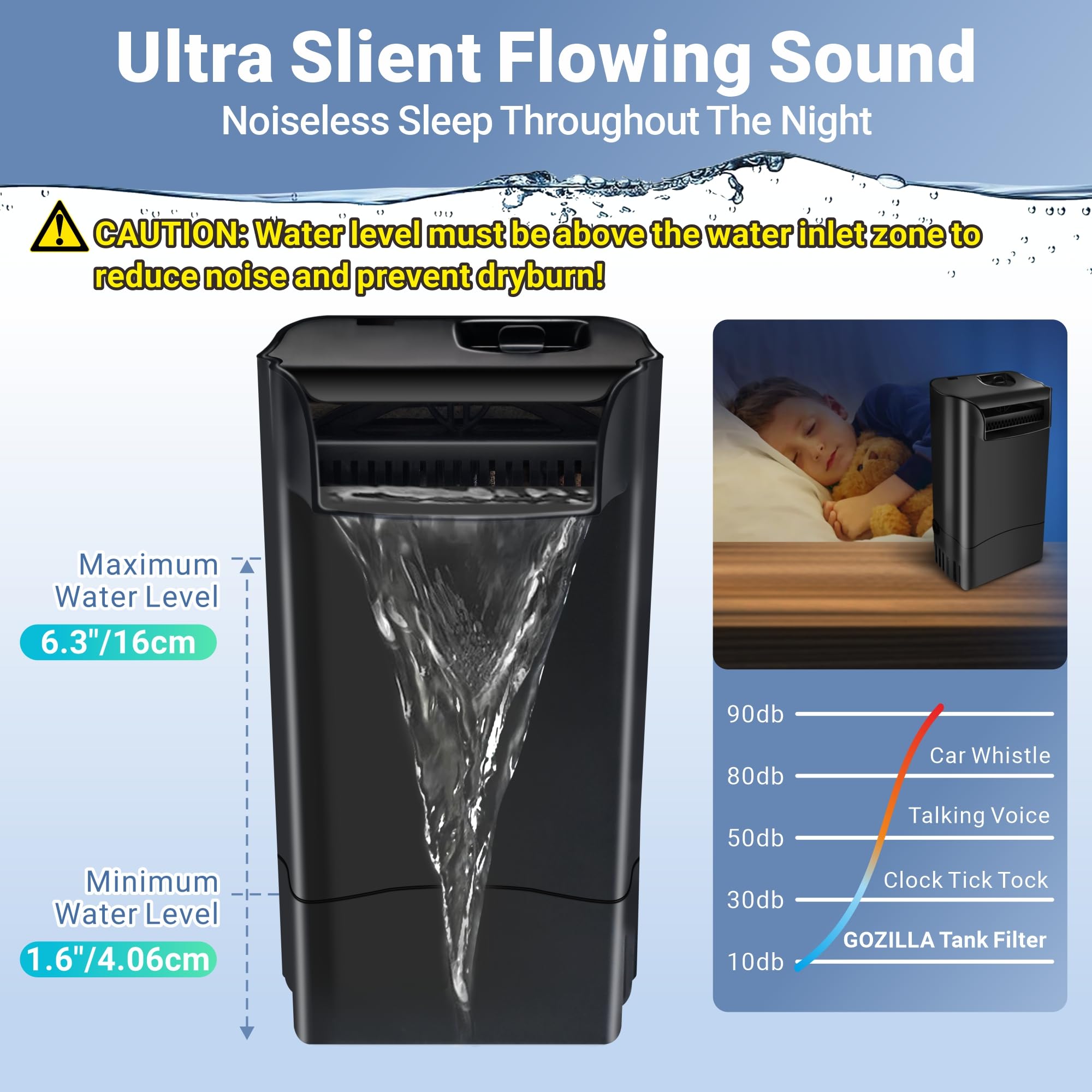 GOZILLA Filtre d'aquarium 8 W 148 GPH pour réservoir à faible niveau d'eau, filtre tortue à débit d'eau réglable pour aquarium Turlte, filtre d'aquarium pour aquarium de 10 à 10 gallons (Noir)