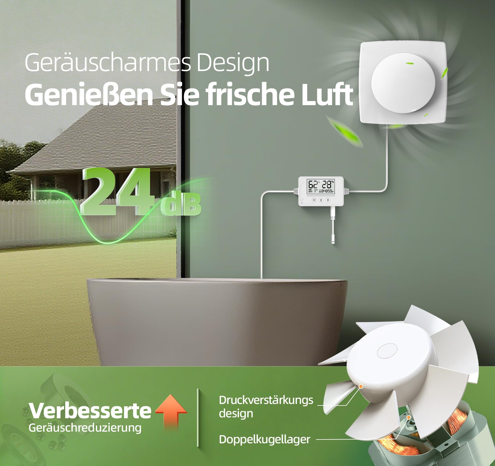 Gebläseventilatoren, Badlüfter mit Feuchtigkeitssensor Temperatursensor Timer - 3 Stufen Bad Lüfter 100mm mit Fernbedienung, Echtzeit Display, Leistungsstark Leise Abluftventilator QU119