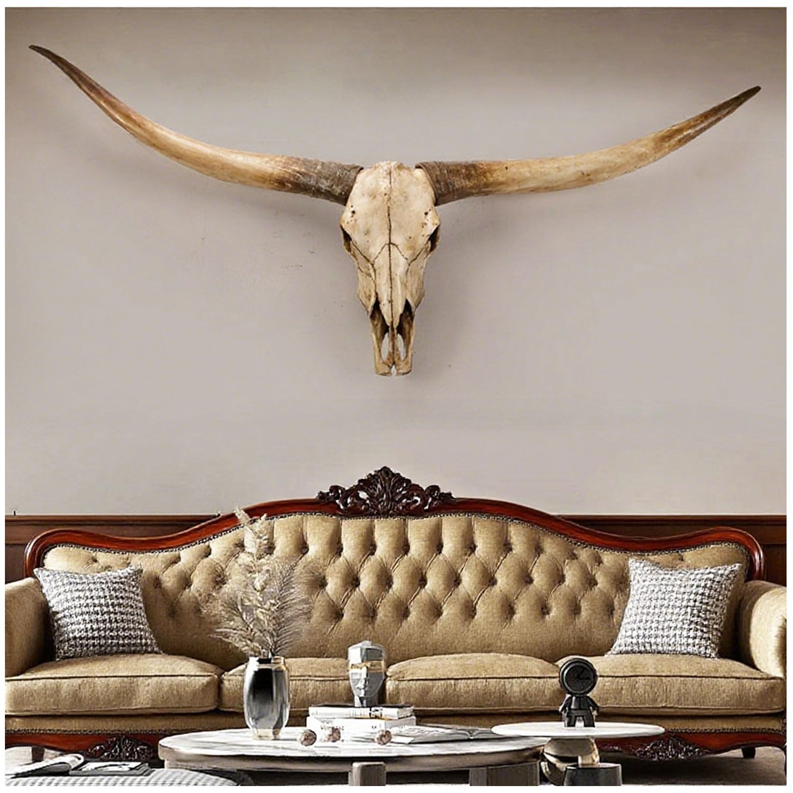 Sculptures Murales Longhorn de 178cm, Décoration Murale Faux Crâne de Longhorn, Décoration Murale Crâne de Taureau, Longhorn & Steer Skull Hornspour Le Style Rustique Farmhouse,Marron
