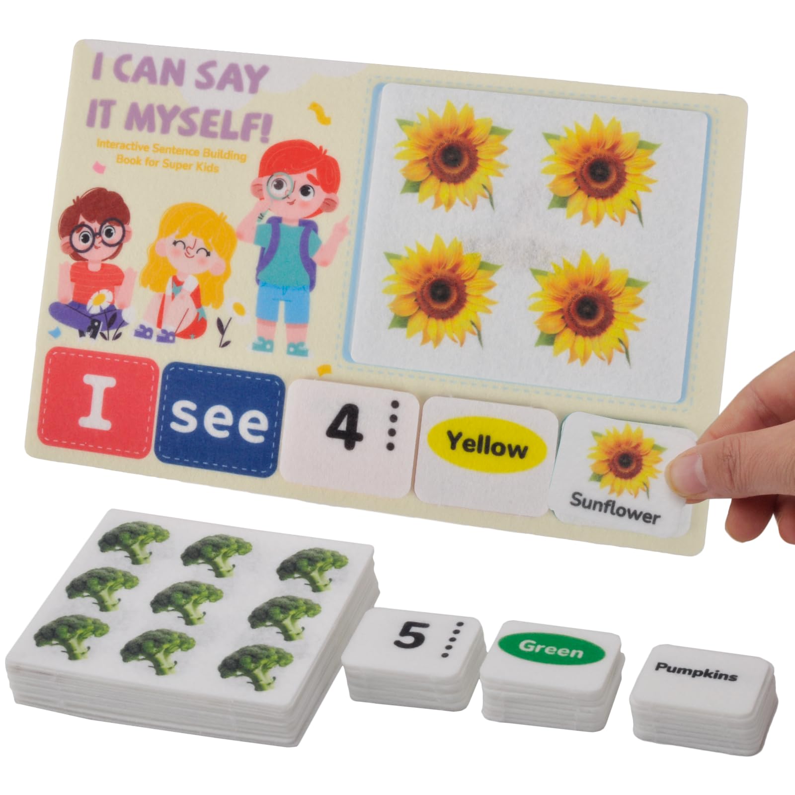 CHEFAN Felt Sentence Building Set for Kids, Sight Word Games, Speech Therapy Toys Special Education Classroom Must Have, Learn Colors, Counting and Words for Kindergarten and Homeschool -115 PCS