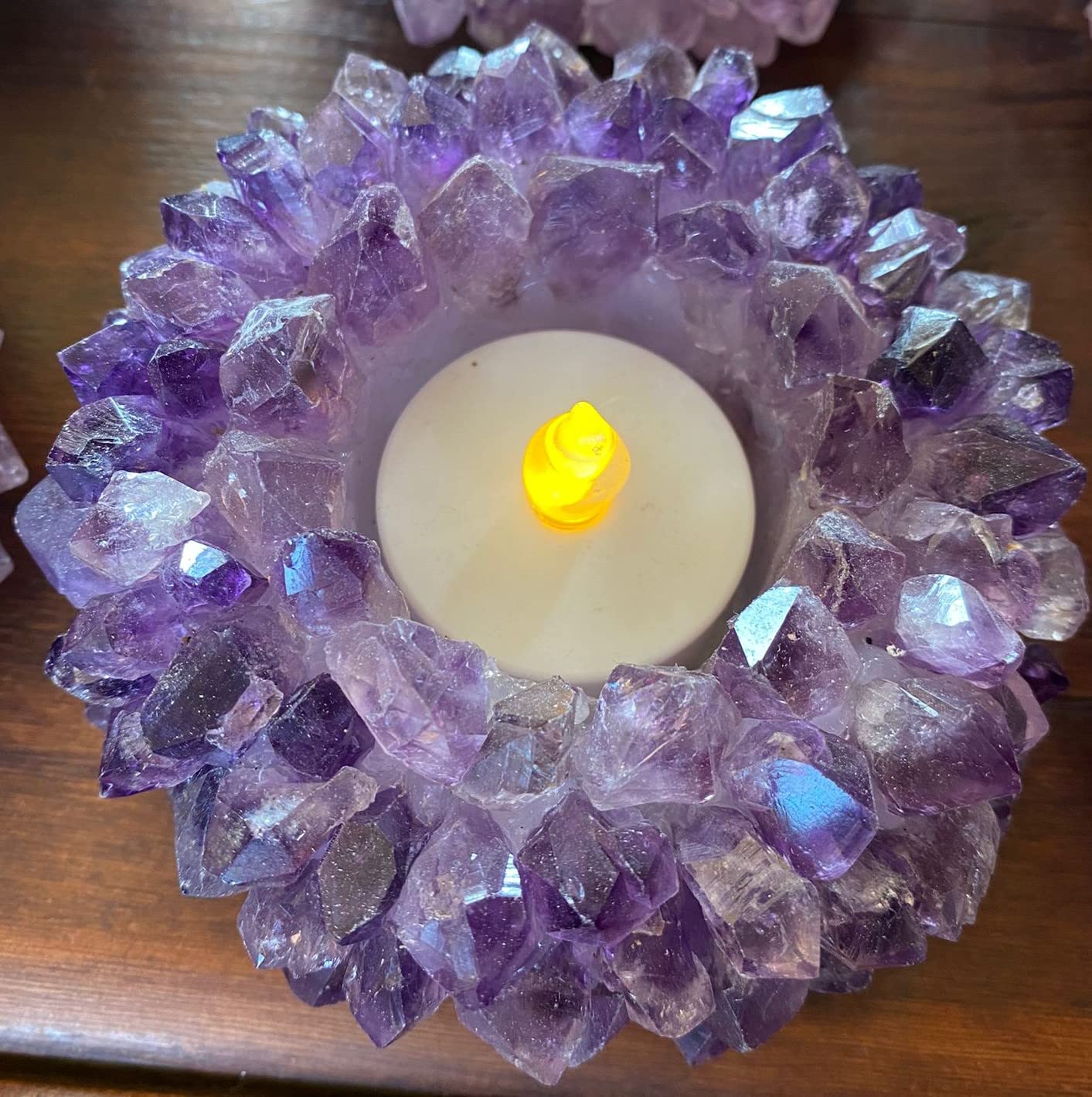 Amethyst Cluster Point Flower Petal Gemstone Druzy Candle / Tealight Holders
