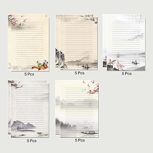 Miniatura 4 de 50 papeles de papelería de escritura, papel de papelería forrado para escribir cartas, papel de carta vintage con líneas, 100 GSM, tamaño A4, 10