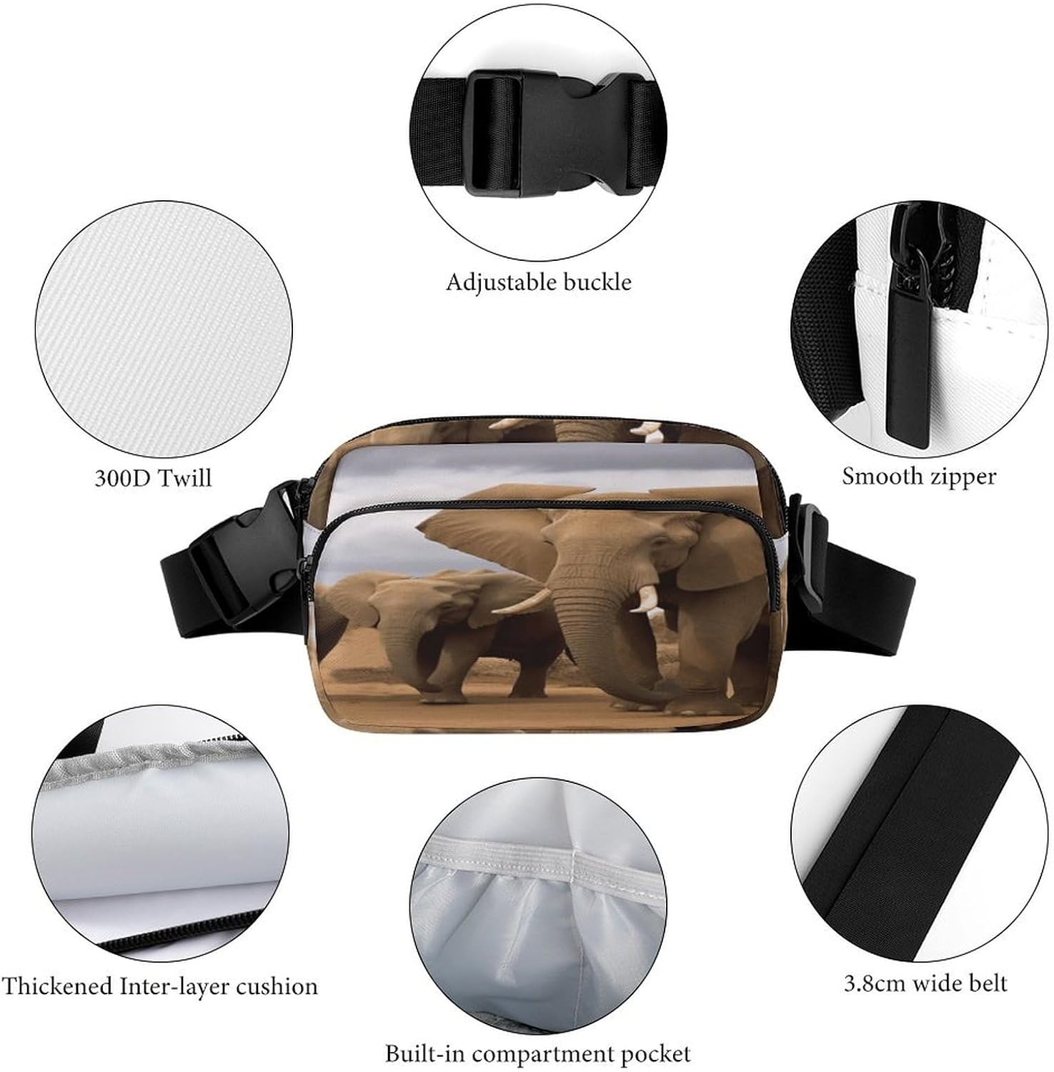 Elephant Family Fanny Pack Belt Bag with Adjustable Strap Fashion Waist Bag for Outdoor Sports Hiking