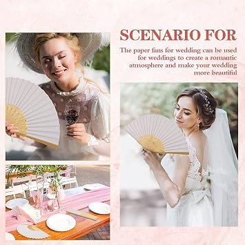 Ter 60 Pieces Handheld Fans Cloth Hand Fans Bamboo Folding Fans for Wedding Decoration, Church Wedding Gifts, Party Favors, DIY Decoration. (60pcs)