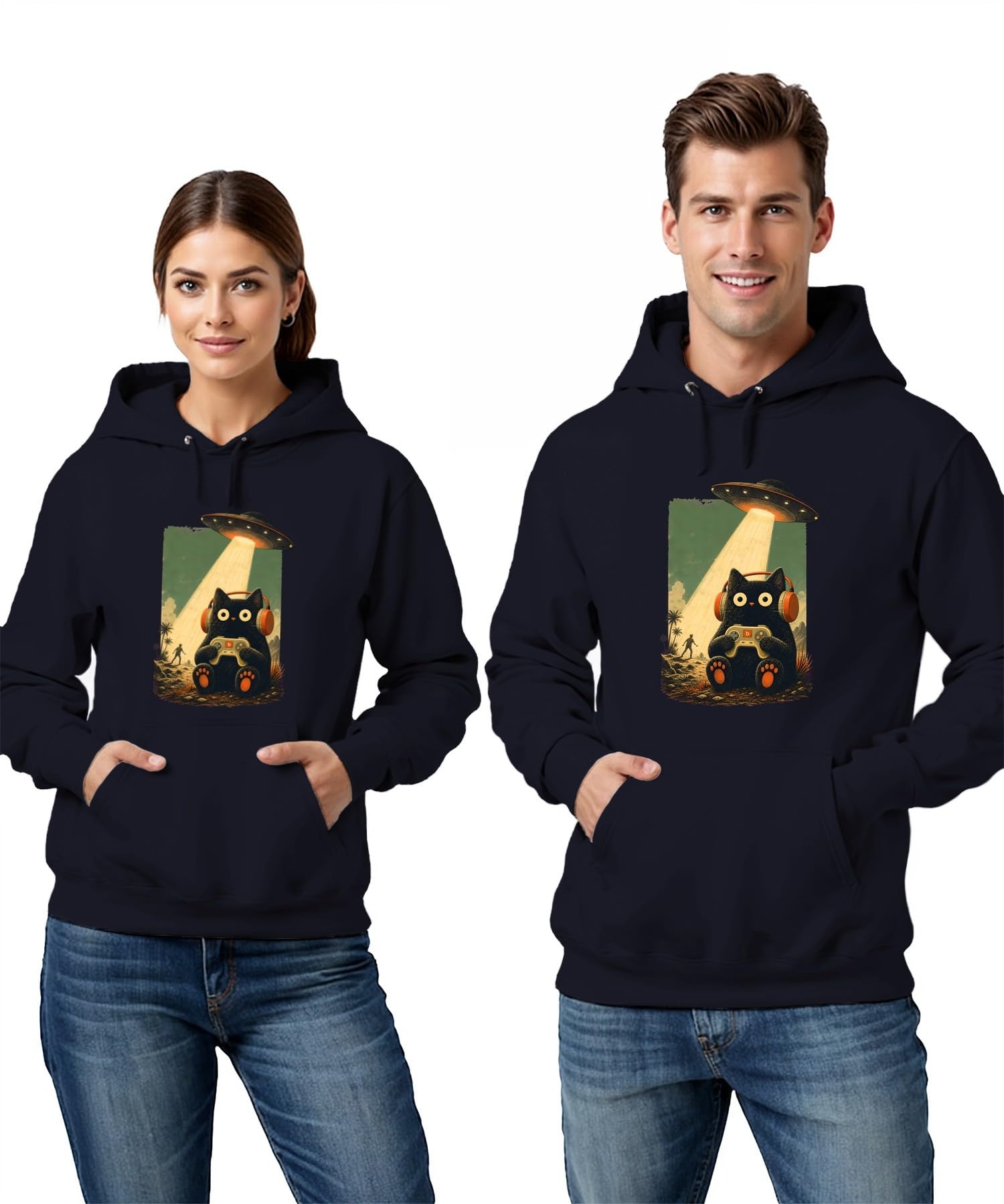 Sudadera con capucha para gaming, diseño de gato UFO Alien Japan Y2K