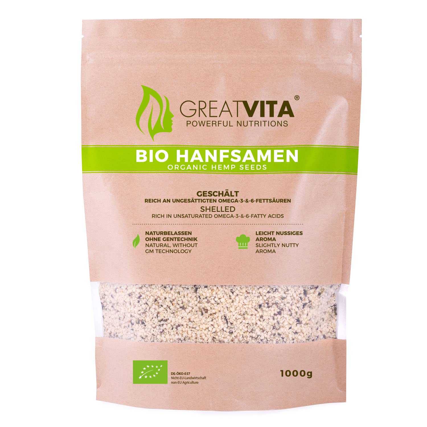Meavita Semillas De Cáñamo Orgánico Meavita, Peladas, Paquete De 2 (2 X 1 Kg) 2000 g