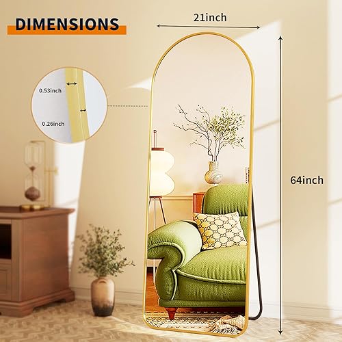 Miniatura 7 de GLSLAND - Espejo de cuerpo completo de 21 x 64 pulgadas, marco de aleación de aluminio, espejo de arco de cuerpo completo, HD, para dormitorio o