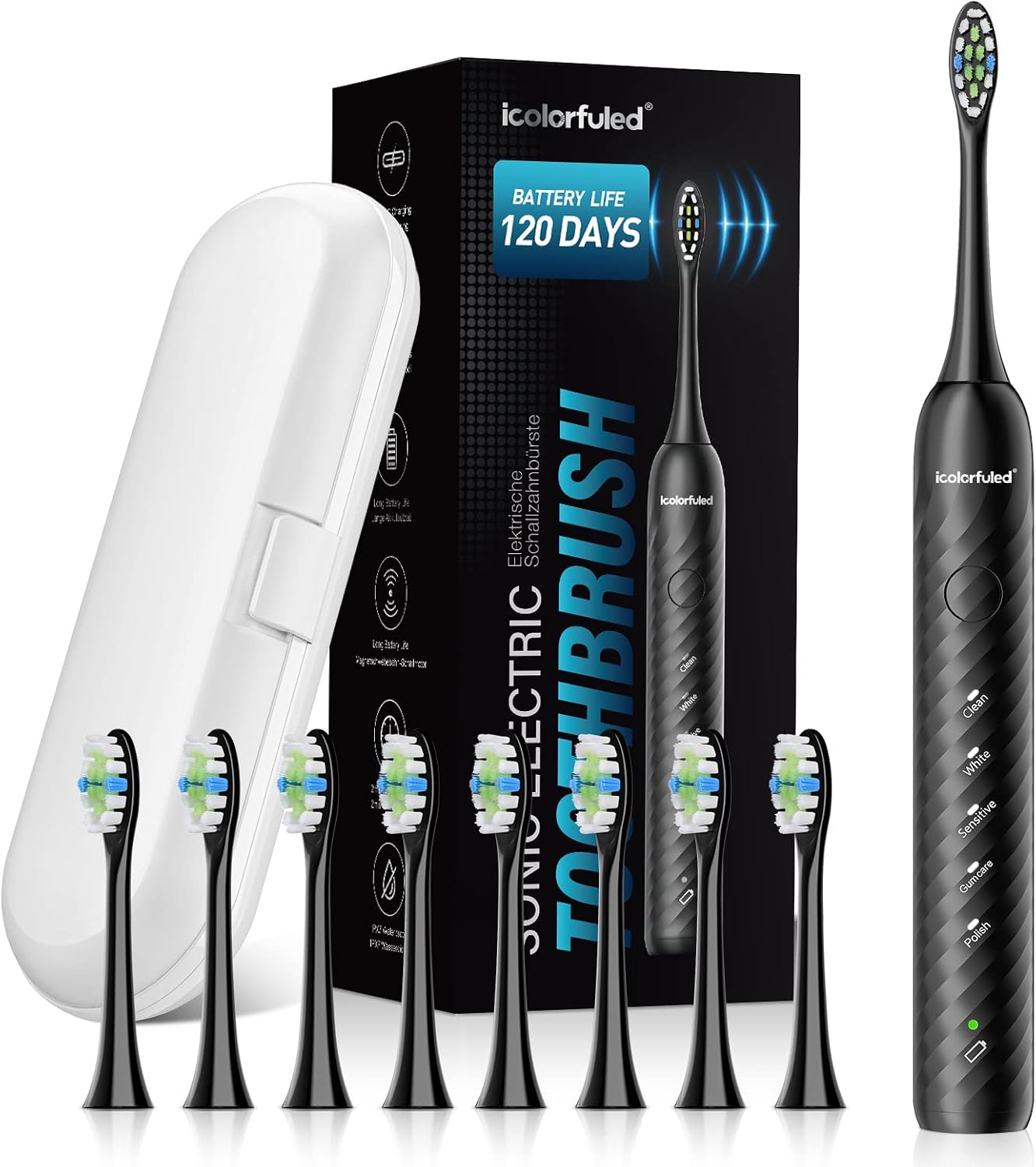 Sonic Electric Toothbrush for Adult Travel: Type C Fast Charge 120 Days of Battery Life with 8 Dupont Brush Heads 5 Modes Travel Case for Whitening Cleaning