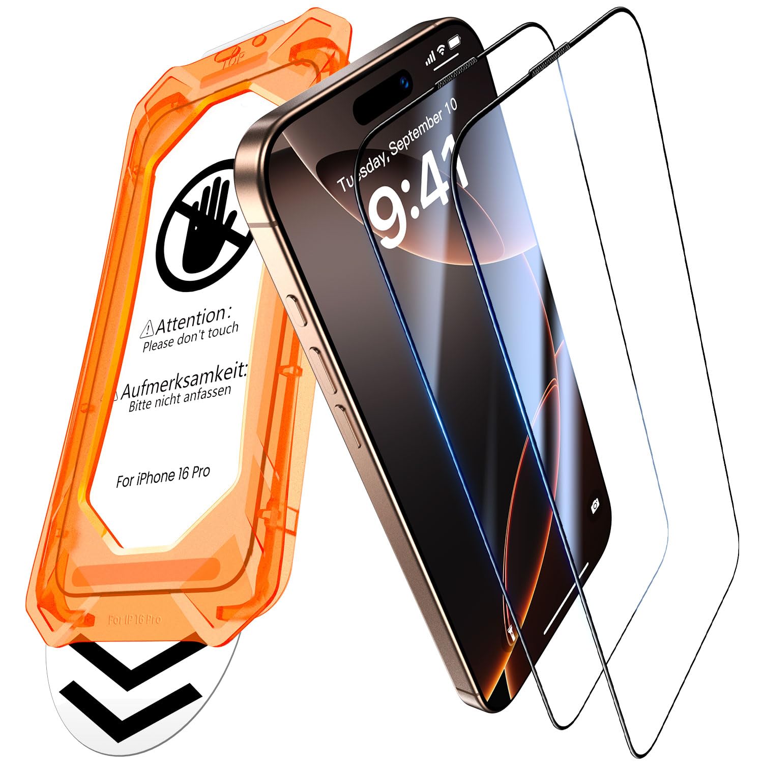 UniqueMe per iPhone 16 Pro Pellicola Protettiva - 2 Pezzi Pellicola Vetro Temperato per iPhone 16 Pro, Rimozione Automatica Della Polvere, Auto Guarigione, Installazione Facile e Veloce