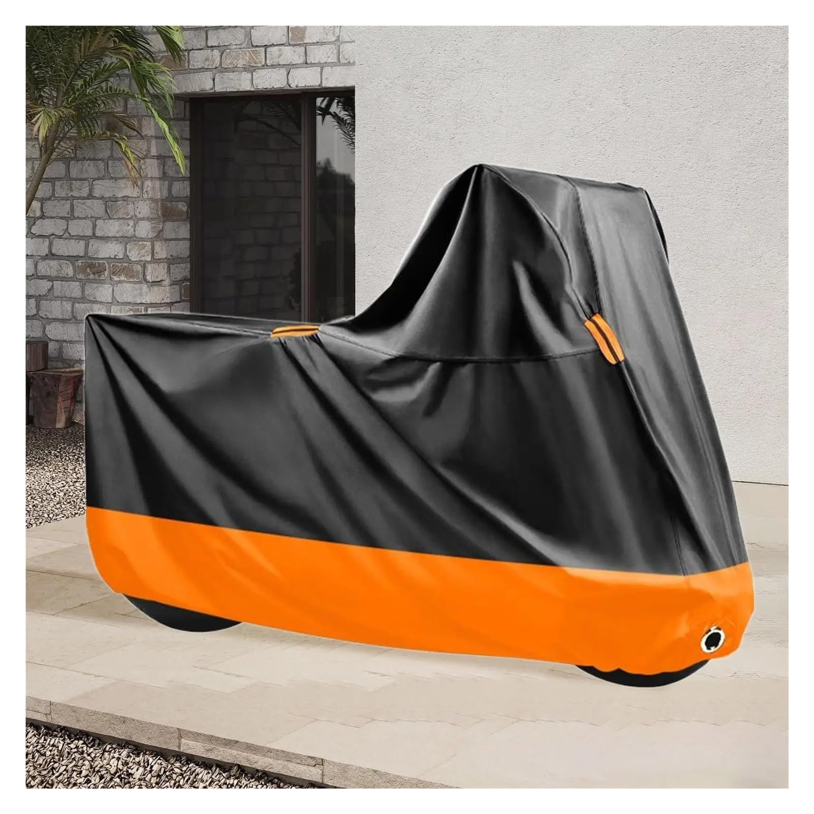 Motorradplane mit Schlossloch Für Wüstenroller Wasserdicht Für Touren Motorradschutz Winddicht Schützender Schattenschutz Tragbares Motorrad(Black Orange M)