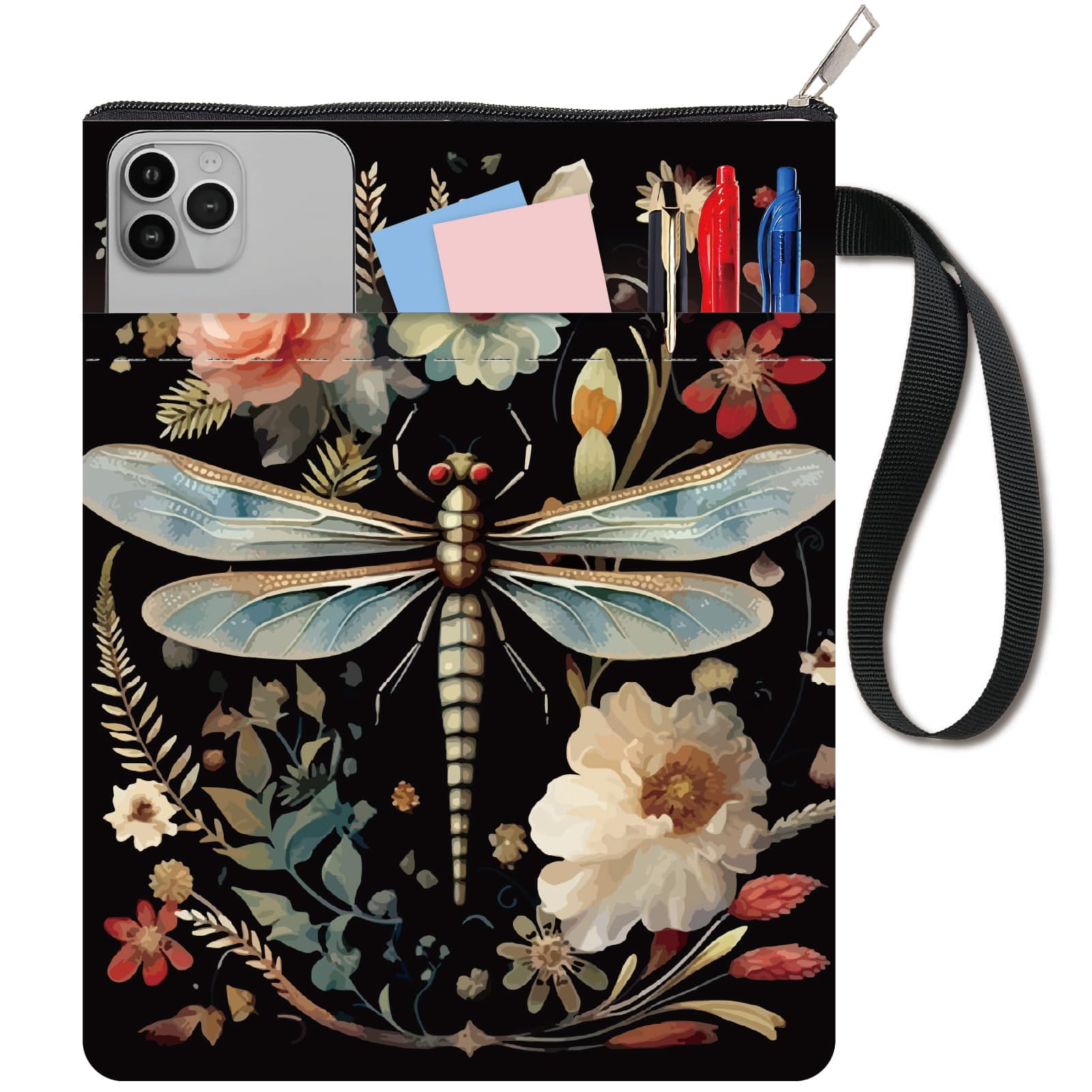 CRASPIRE Dragonfly Book Covers Flower Book Sleeve Retro Book Protector for Paperbacks Washable Fabric Cloth Book Cover with Zipper and Extra Sleeve Pocket for Book Lovers Classmate Gifts