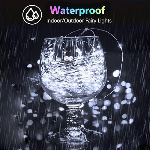 Miniatura 5 de Paquete de 3 luces parpadeantes que funcionan con pilas, cada una de 20 pies de 60 luces LED impermeables para exteriores, luces de hadas de alambre