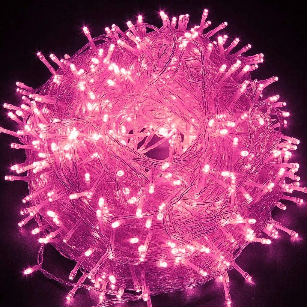 HULX LEDs Christmas Lights, 5m 50LED Fairy Twinkle String Lights for Indoor Outdoor Tree, Battery-Powered (Pink)