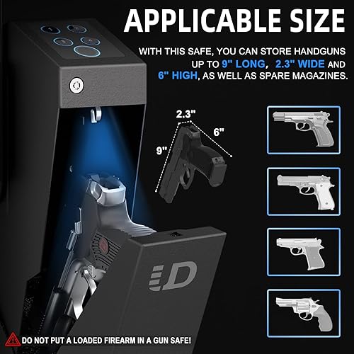 Miniatura 10 de Urban Deco Caja fuerte biométrica para pistola deslizante, caja fuerte para pistola de acceso rápido para mesita de noche, puerta corredera