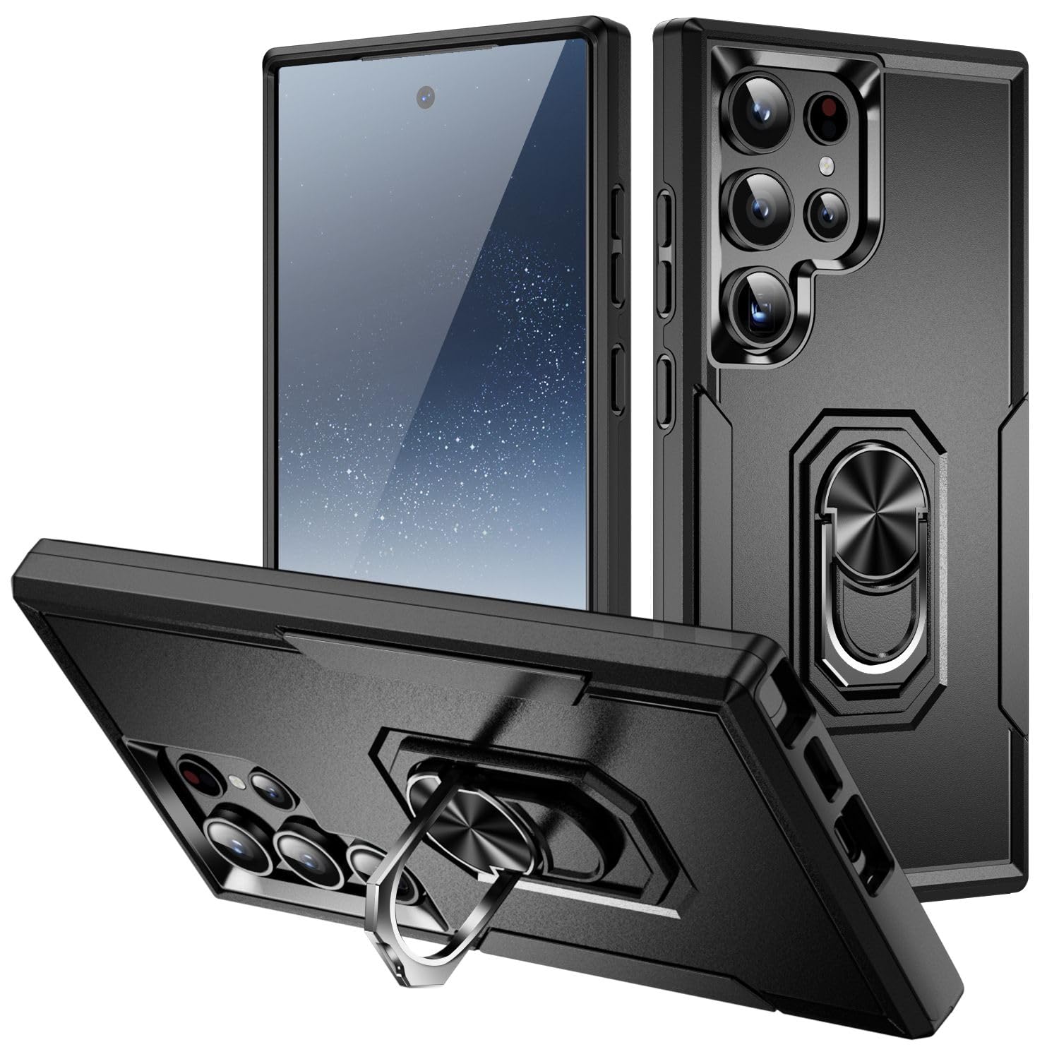KLD® Full Protection Phone Case for Samsung Galaxy S24 Ultra Back Cover 360° Rotating Ring Kickstand Metal Grip Holder for Magnetic Car Mount - Black (B0D9FQ2PSW) Amazon Price History, Amazon Price Tracker