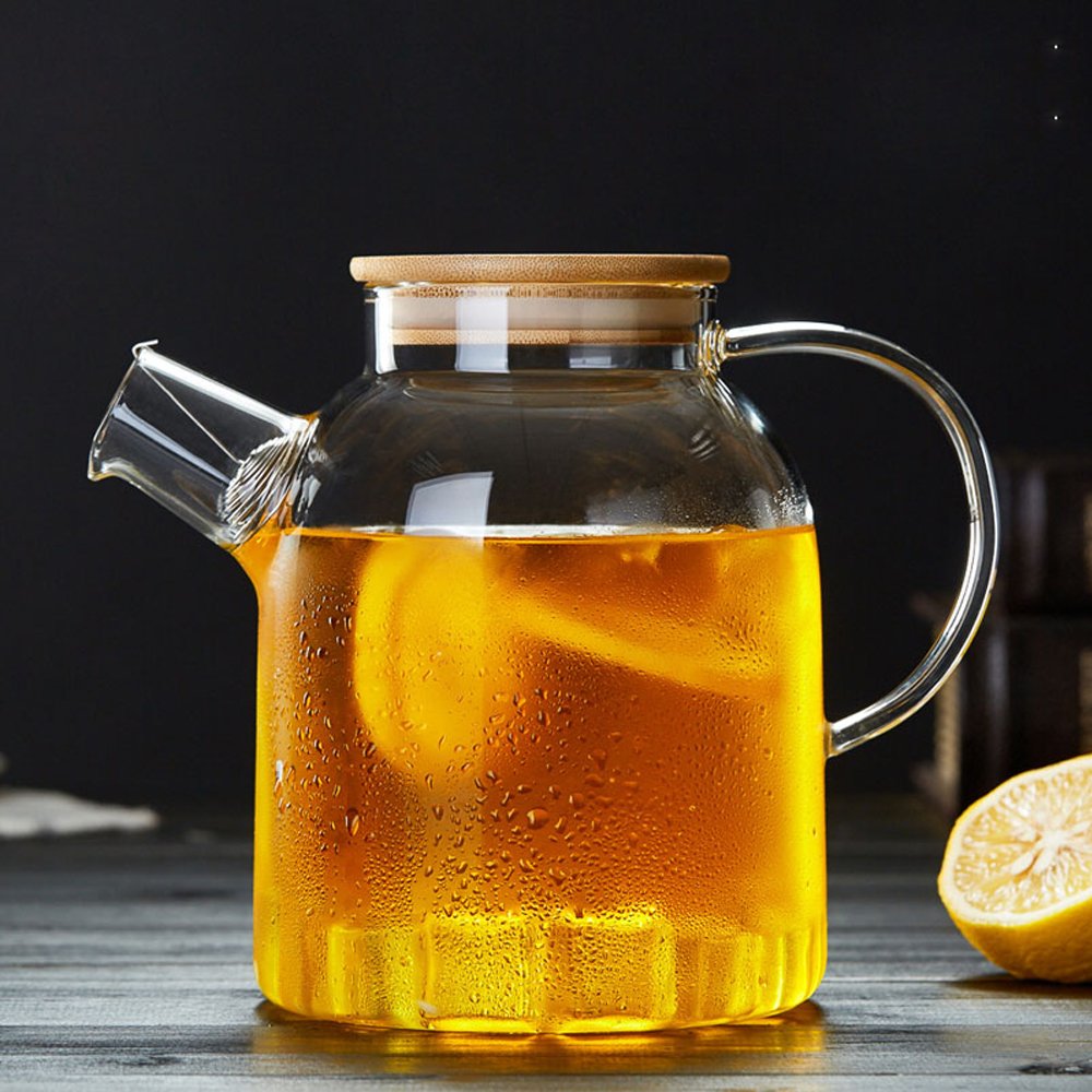 Théière en Verre Transparente 1500ML avec Filtre en Bambou et Acier Inoxydable