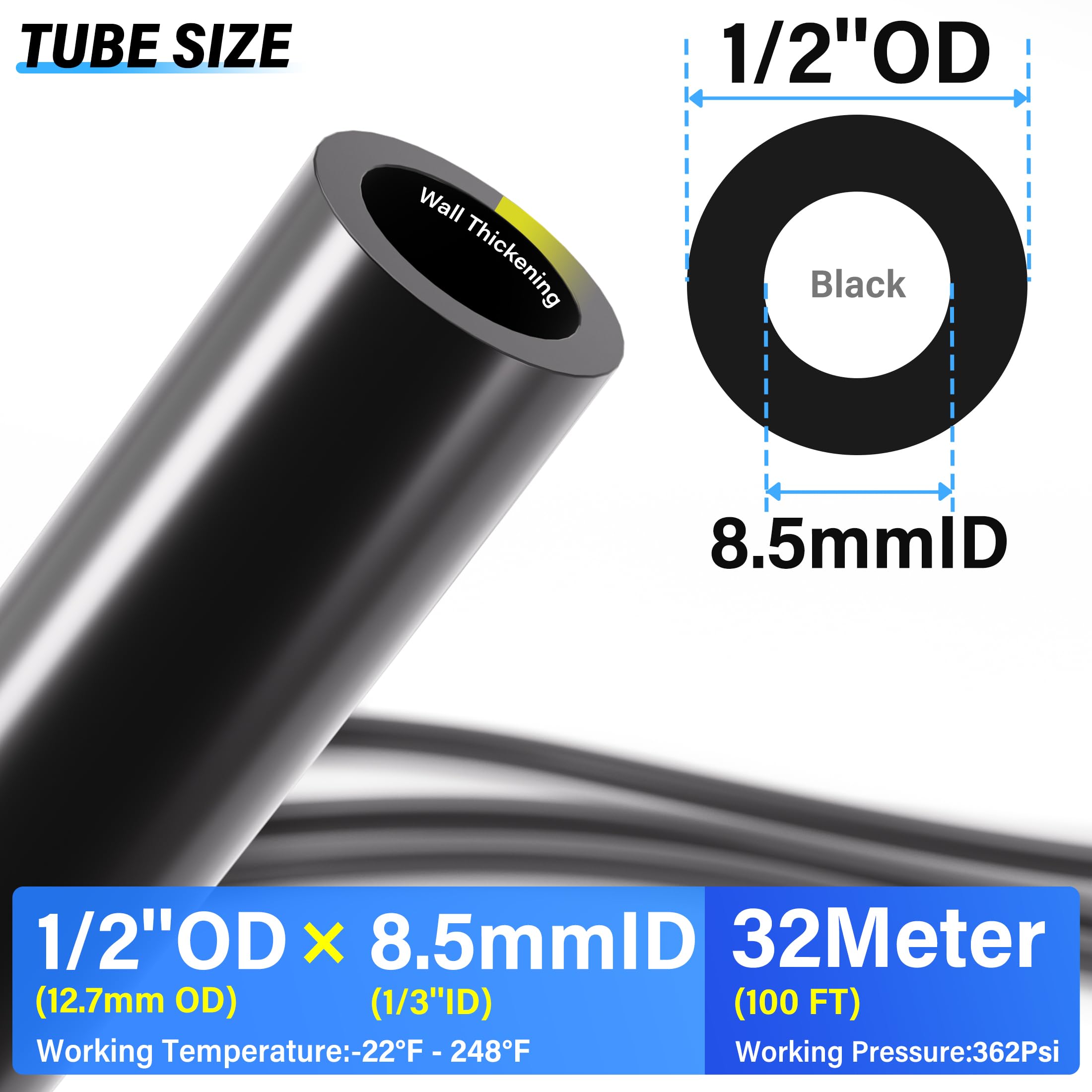 TAILONZ PNEUMATIC Línea de aire 1/2 "od tubo de nylon neumático negro 100 pies/32Meter manguera de nylon de la tubería del freno de aire