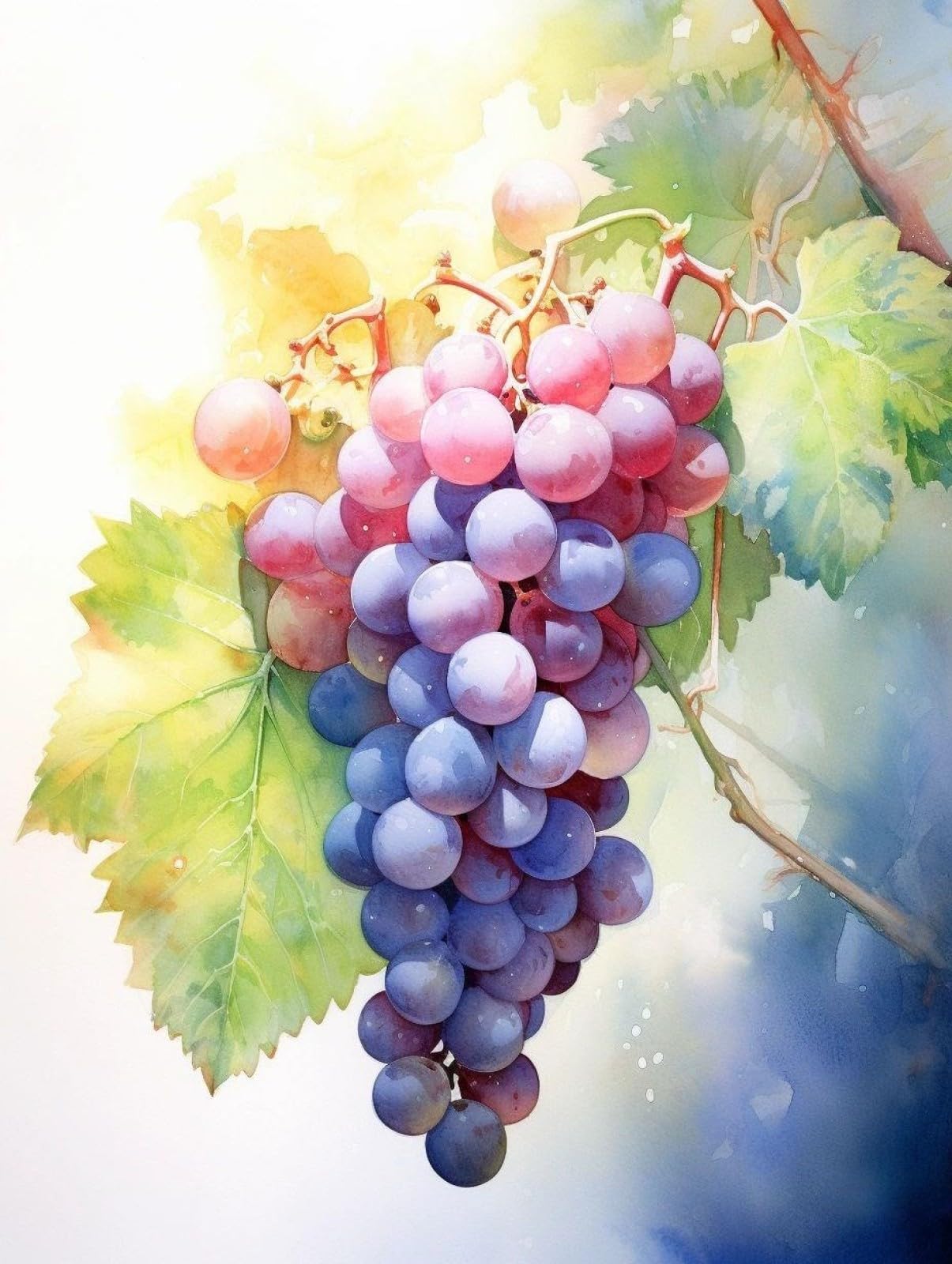 ECUCU DIY 5D Diamant Peinture Kits, Raisins Sur La Vigne Aquarelle,A Bricolage Diamond Pasted Painting Point De Croix Peinture Strass Broderie Craft Pour Home Décoration Murale