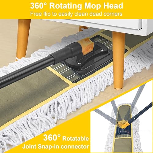 Miniatura 3 de Trapeadores de polvo comerciales de 24 pulgadas para limpieza de suelos con 2 almohadillas de repuesto para trapeador, fregona de polvo grande