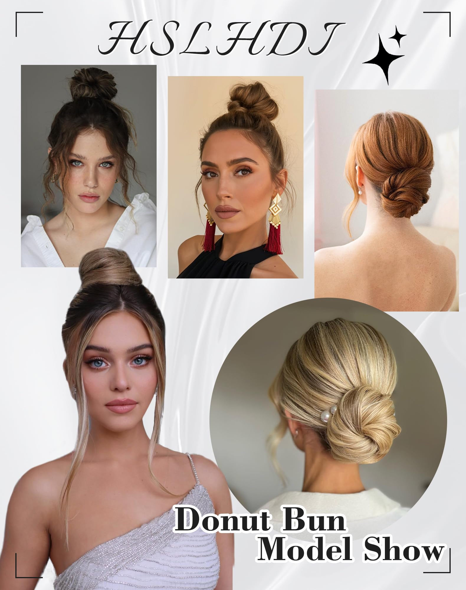Haarteile für Hochsteckfrisuren, groß, gewellt, gelockt, Donut-Haarteile, Haargummis, Kunsthaar, Chignon, Pferdeschwanz, Haarverlängerung, dick, Hochsteckfrisur für Damen, Braun, Schwarz, 2