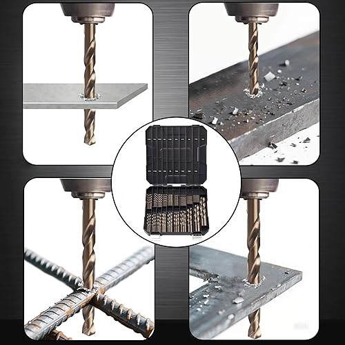 Miniatura 6 de Juego de brocas de cobalto para metal endurecido y acero inoxidable, 122 brocas de metal de alta velocidad M35 de 116"-12", con estuche de