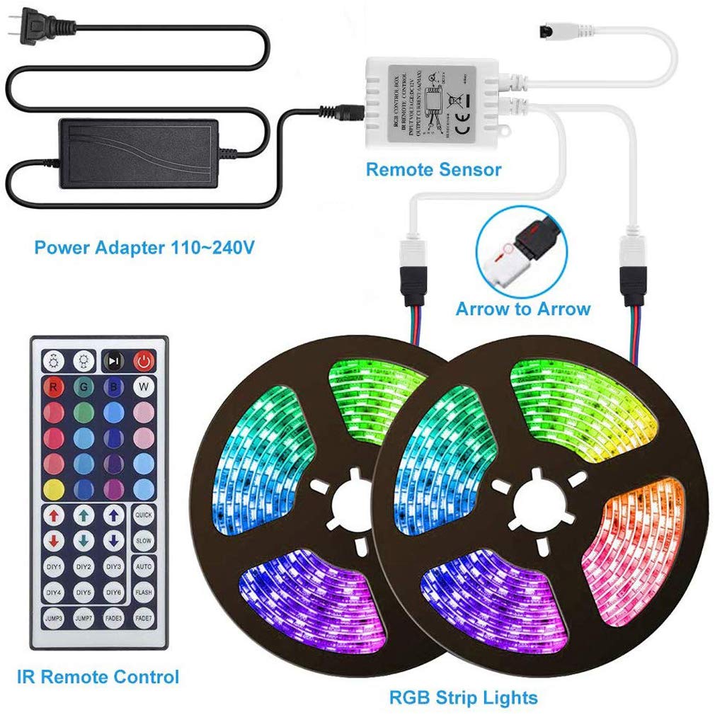 Striscia LED 5M, Luci LED Colorate Smart Phone Strisce LED Compatibile RGB SMD 5050 Musica SYNC LED Strip Controllo App E 44 Tasti Telecomando RF per Casa Cucina Festa TV Decorazione,10M